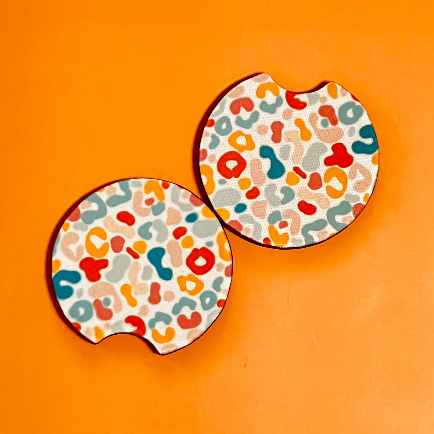 Vibrant Leopard Car Coasters