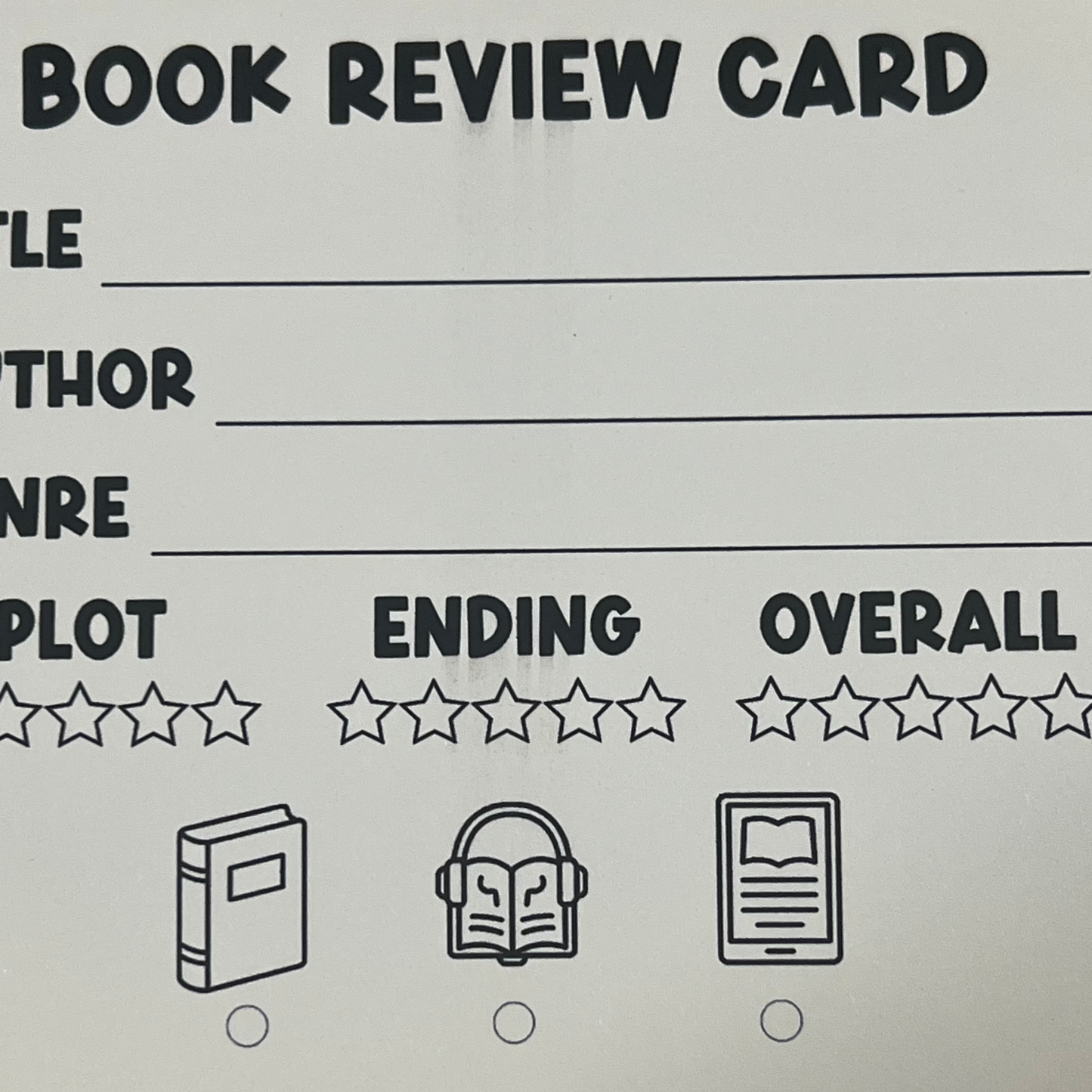 *IMPERFECT* Book Review card (5x7)