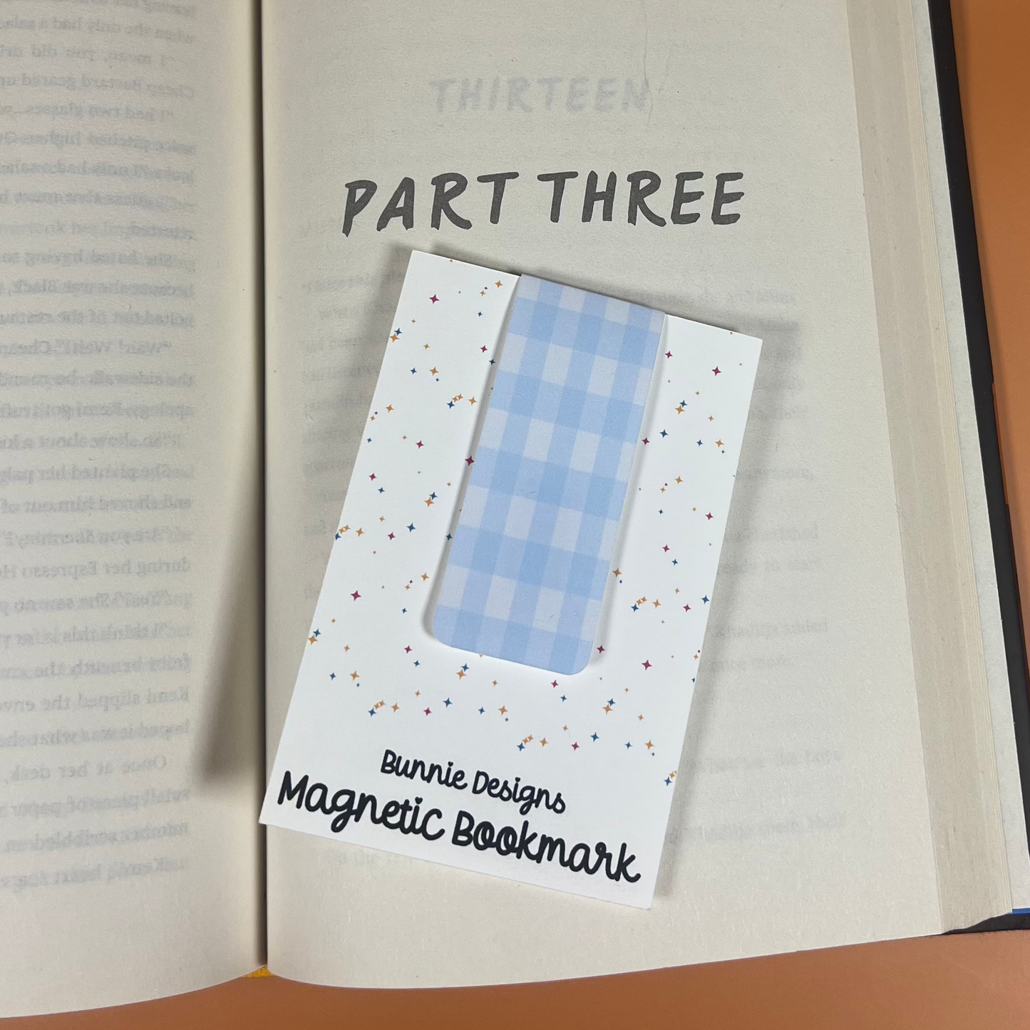 Blue Gingham Magnetic Bookmark