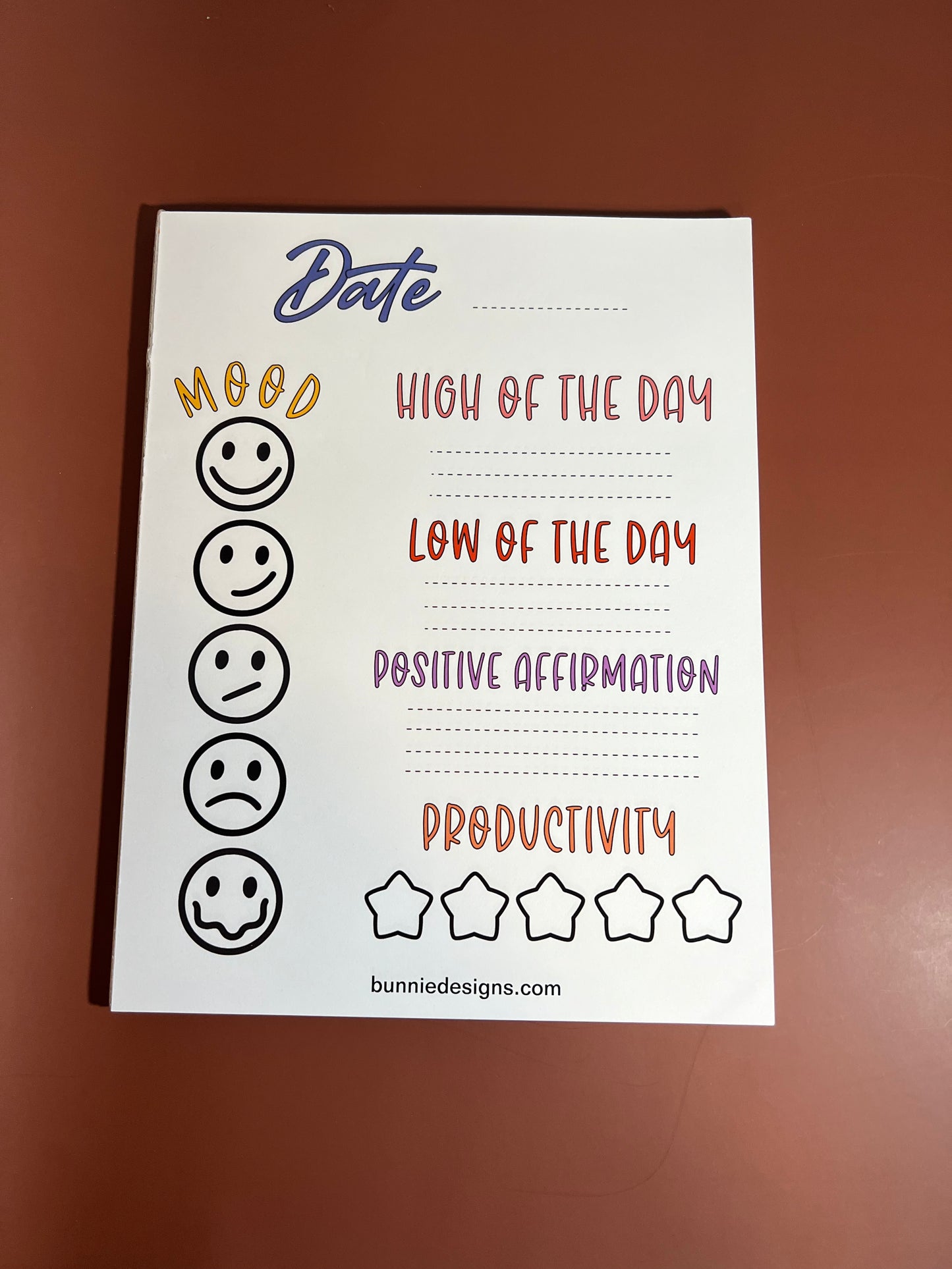 Daily mental health check in notepad